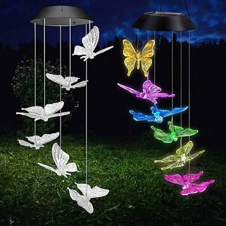 Solar-Powered Outdoor Garden Wind Chimes with LED Butterfly Lights